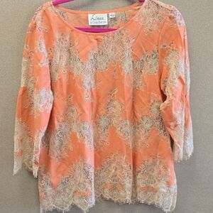 Linea by Louis Dell'Olio Orange Lace Blouse